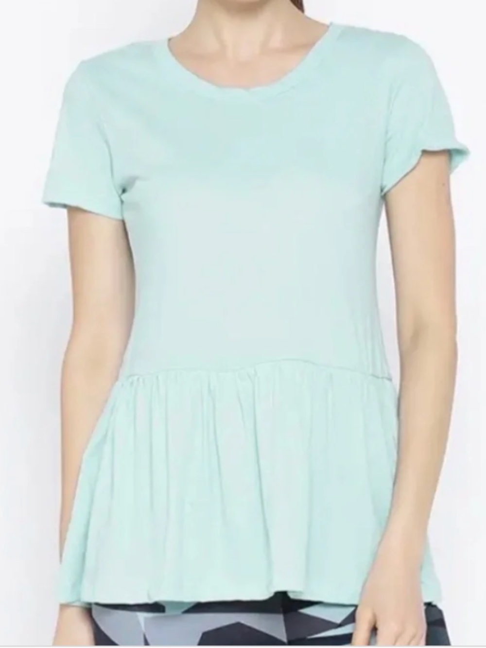 Satva Organic Cotton Peplum Baby Tee Top Light Blue Aqua Small